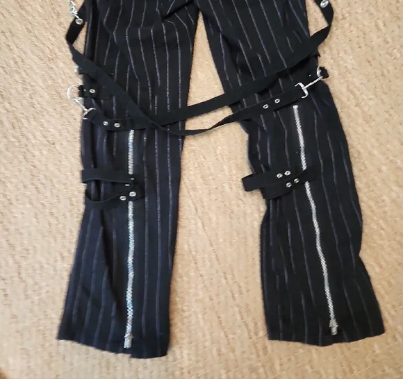 Tripp NYC Black Pinstripe Bondage Pants with Silver Hardware Size 28 - Picture 6 of 7